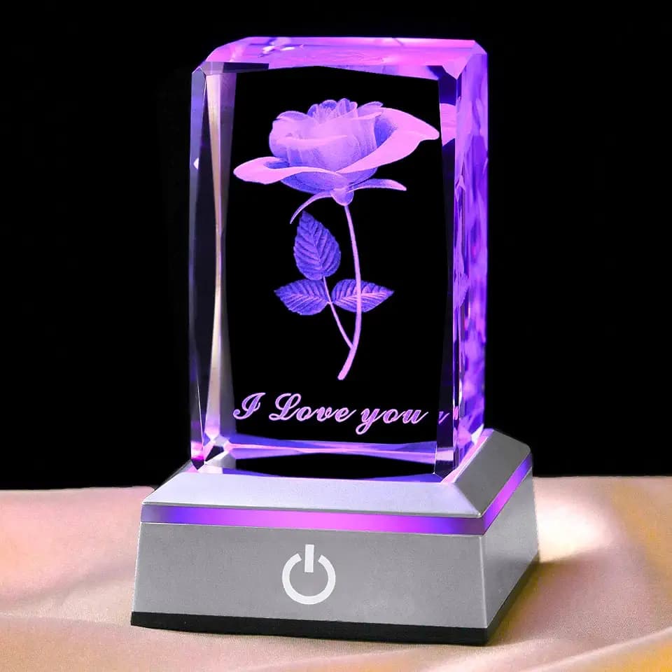 3D Rose Crystal Nightlight,Perfect Mothers Day Gifts for Wife Her Mom from Daughter Husband Son,Mother's Day Ideas Unique Anniversary Birthday Decolamp Presents