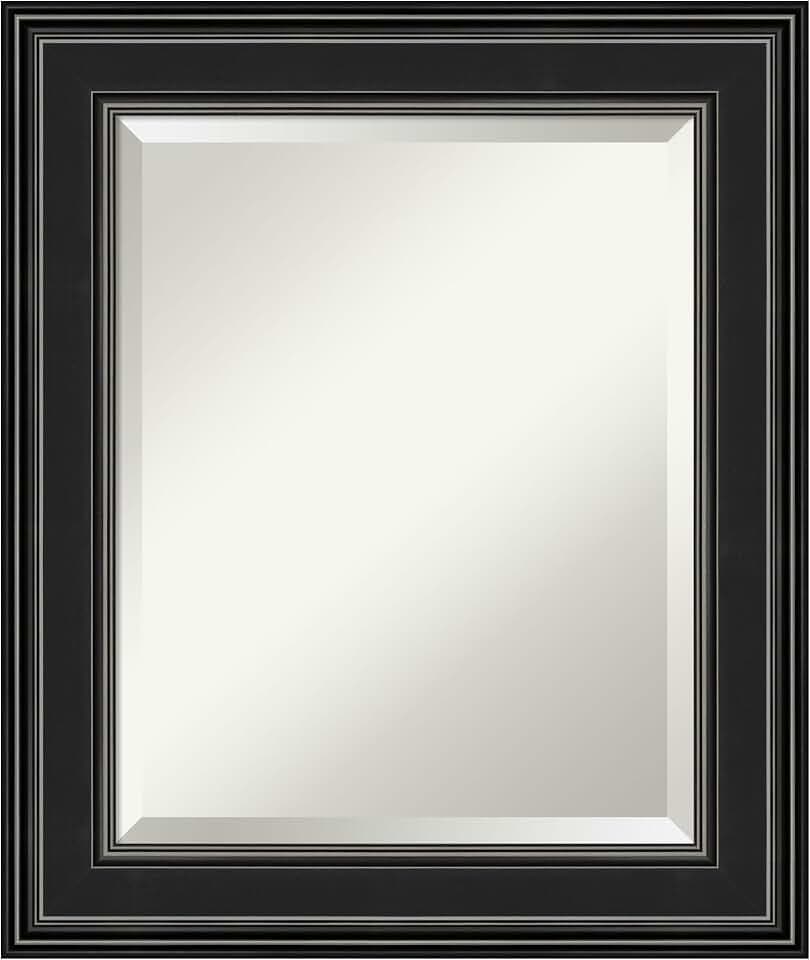 Amanti Art 26x22 Bathroom Vanity Mirror, Ridge Black Frame, Rectangular Wall Mirror, Beveled Edge, Hangs Horizontally or Vertically