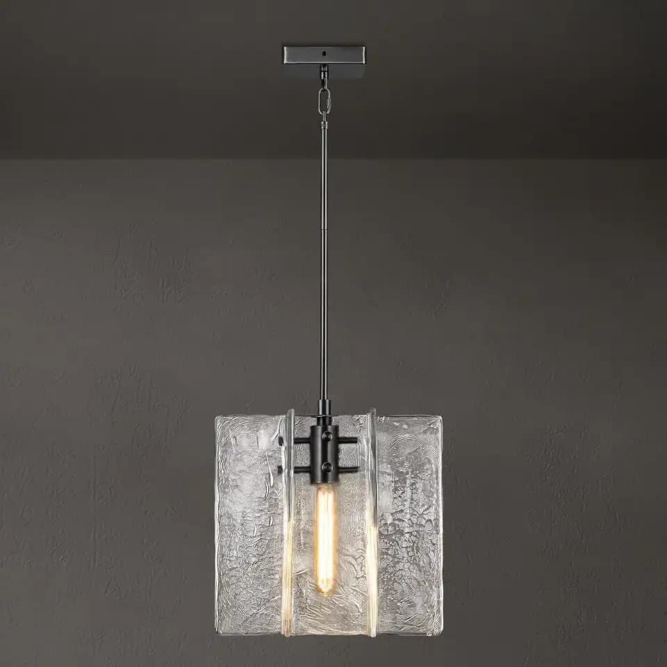 Modern Black Water Ripple Glass Kitchen Island Pendant Light Fixtures,12 in Large Glass Pendant Lights,for Bedroom,Foyer,Entryway,Dining, Bulbs Included
