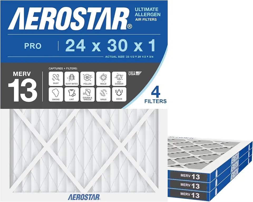 Aerostar Air Filter 24x30x1 MERV 13 AC Filter, HVAC, Furnace Filter, 4 Pack