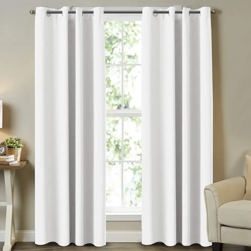 White Curtains for Living Room 96 Inch Length Room Darkening Curtains Window Treatment Panels Themal Insulated Grommet/Eyelet Top Nursery & Infant Care Curtains Each Panel 52" W x 96" L,Pure White