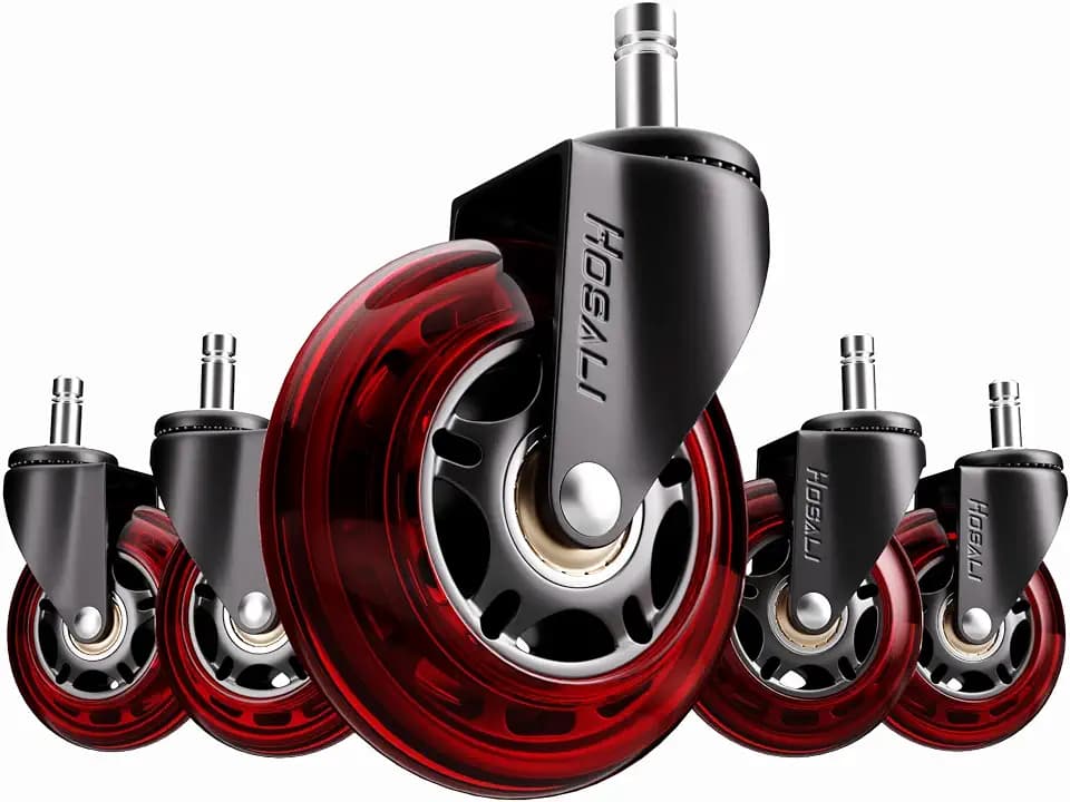 HOSALI Office Chair Casters, 3 Inch Wheels for Office Chair, 11x22mm Rubber Caster Replacement Wheel Safe for All Floors Including Hardwood & Carpet, Set of 5, Red