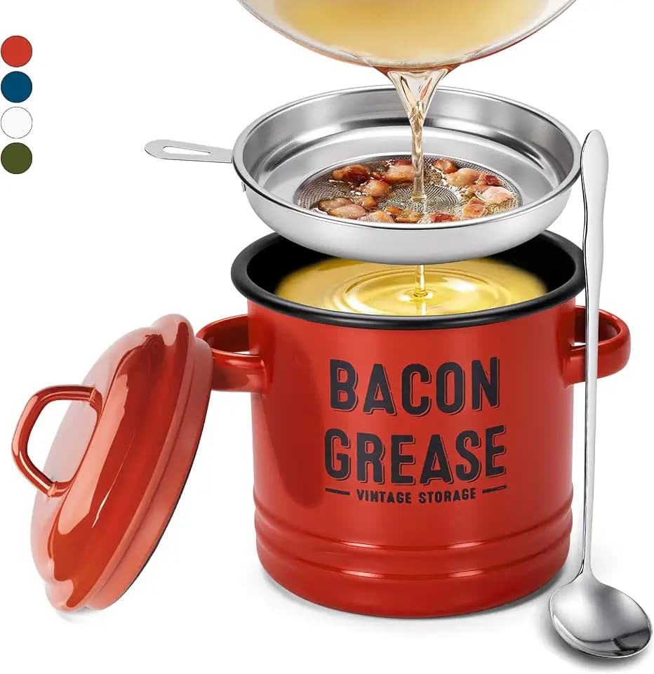Bacon Grease Container for Kitchen with Strainer, 46oz Large Size