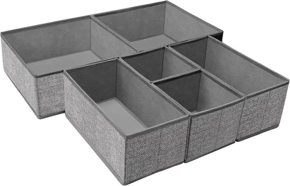 Criusia Foldable Underwear Drawer Organizer, Closet Dividers, Storage Box for Clothes, Socks (6 Bins, Gray)