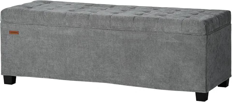 ABHENG Chenille Storage Ottoman Bench with Legs, 43.5”W x 15.7”D x 15.7”H,Metal Frame end of Bed Bench Hold up to 770 LB,Large Storage Chest,Gray UASND621G