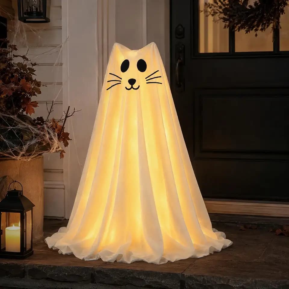 1 Packs Spooky Ghost Halloween Cat Decor Indoor for Birthday Party