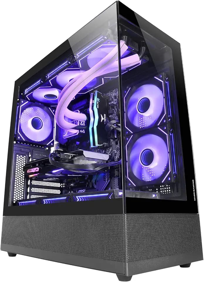 Mars Gaming MC-Set, ATX PC-Gehäuse, Durchgehende Front und Seitenteile aus Gehärtetem Glas, Bodendesign mit Airtech Mesh Technologie, Dual Chamber Gaming Semitower, Bis zu 9X Lüfterleistung, Schwarz