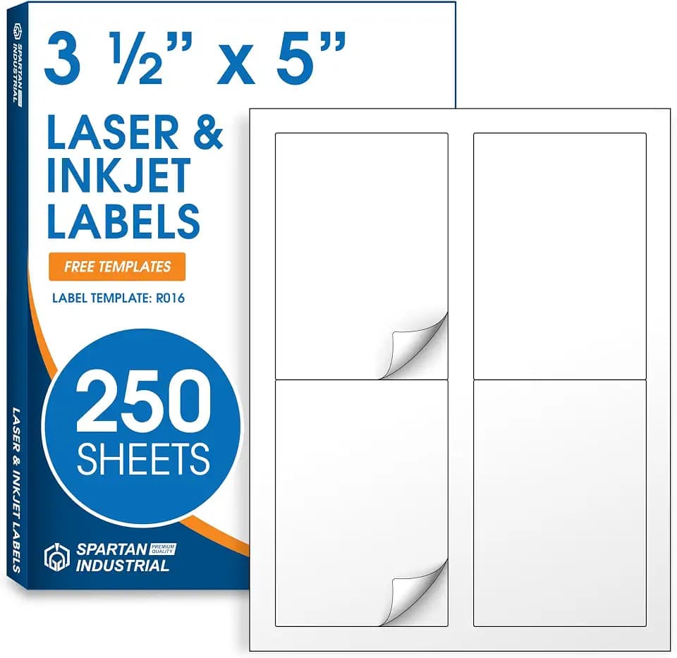 3.5" X 5" Matte White Printable Shipping Labels (250 Sheets, 1000 Stickers)
