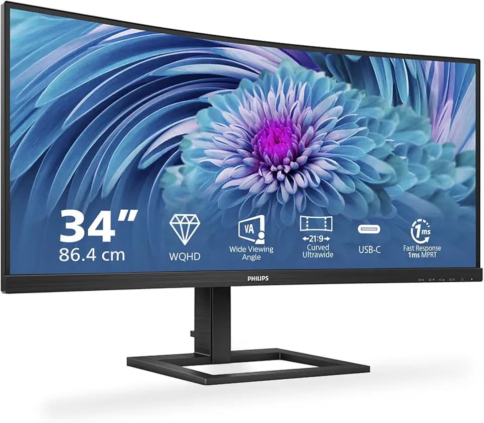 PHILIPS 346E2CUAE - 34 Zoll WQHD Curved USB-C Docking Monitor (3440x1440, 75 Hz, HDMI, DisplayPort, USB-C) schwarz