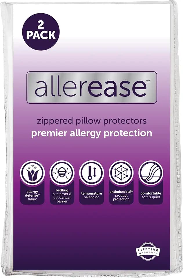 AllerEase Premier Zipper Pillow Protector Standard/Queen 2 Pack
