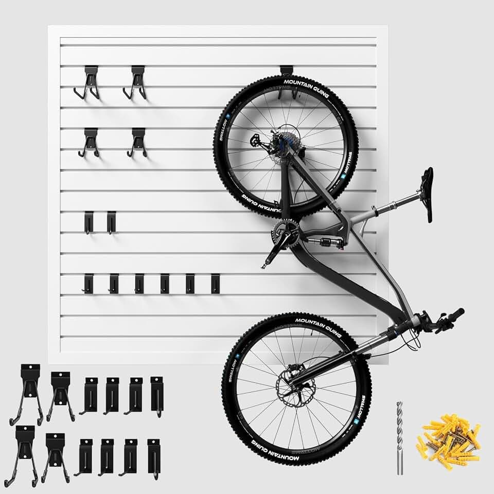 4 x 4 ft PVC Slatwall Garage Wall Organizer with 8 Hooks, White