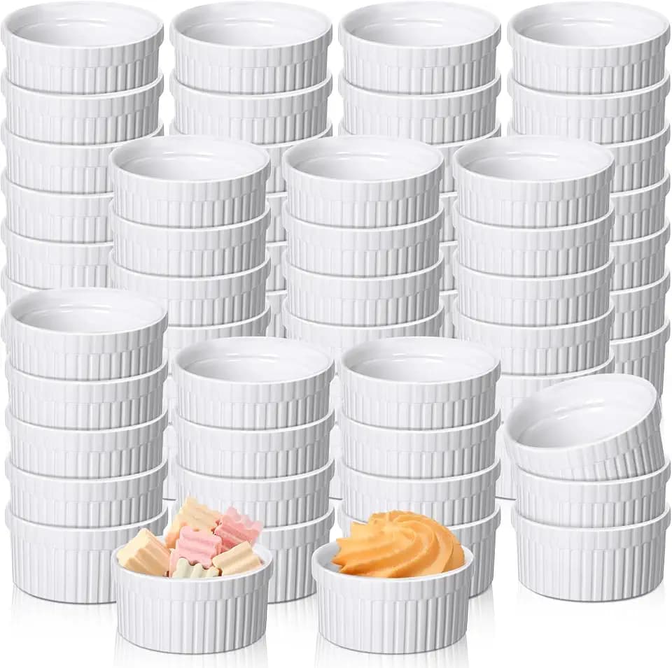 Ziliny 72 Pcs Mini Ramekins 2 oz Porcelain Souffle Oven Dishwasher Safe