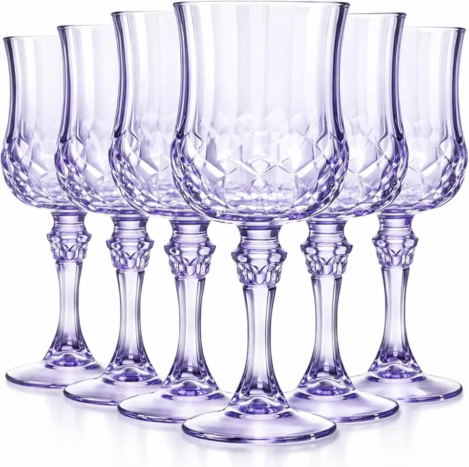 Pinkunn 6 Pcs 7 oz Plastic Wine Glass Drinking Goblets, Purple