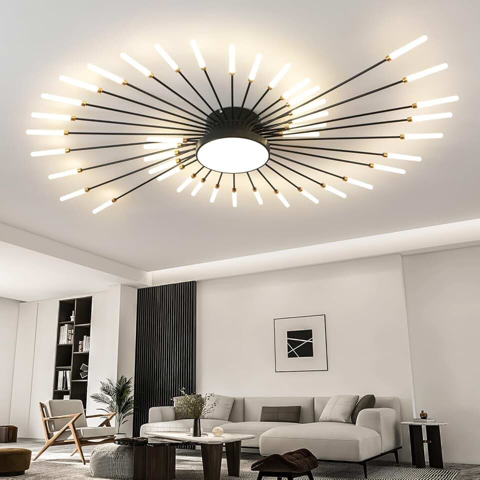 ziidoo Modern Ceiling Light, 42+1 Lights Metal Firework Designed Chic Led Lighting Fixture for Farmhouse Kitchen Dining Room Bedroom Hallway Living Room (Black)