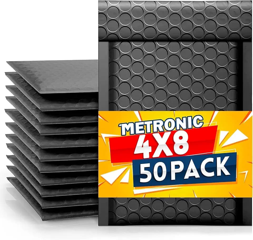 Metronic Black Bubble Mailers 4x8 Inch 50 Pack Waterproof Shipping Bags