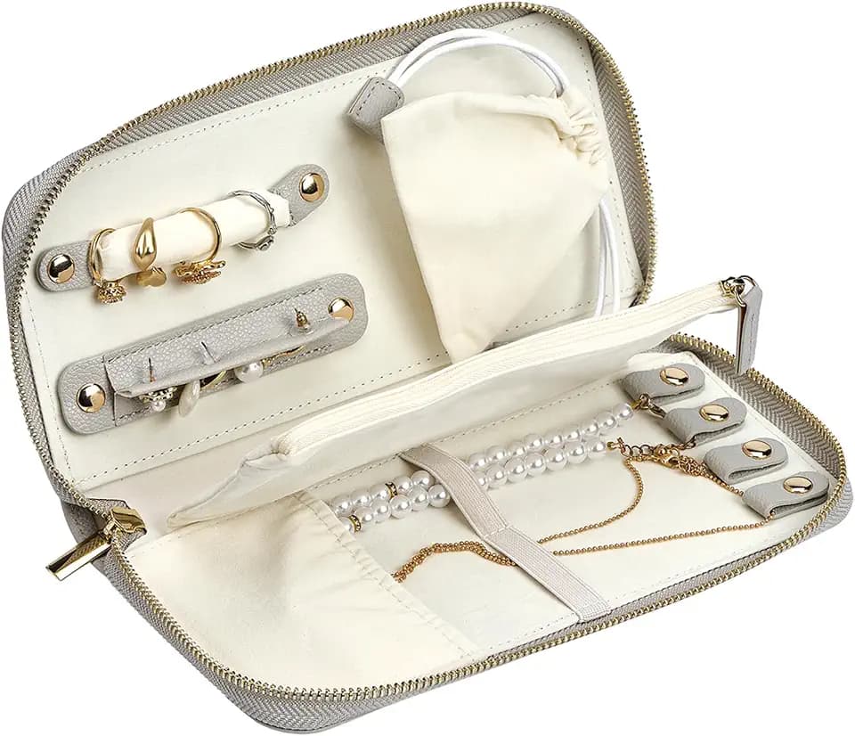 Travel Jewelry Organizer Case - for Tangle-Free Necklaces, Earrings, Rings, Bracelets Storage, Travel Essentials, Fashion Portable Jewelry Travel bags for Women - Large Gray