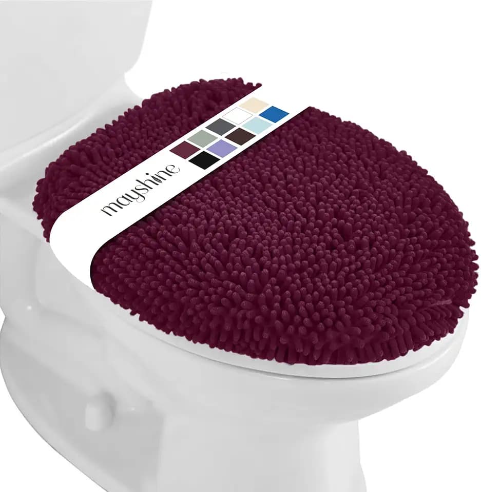 Toilet Lid Cover - Burgundy, Plush Microfiber Oval Toilet Seat Covers for Bathroom, Machine Washable Elongated Toilet Cover Seat, Stretches up to 21"x19"