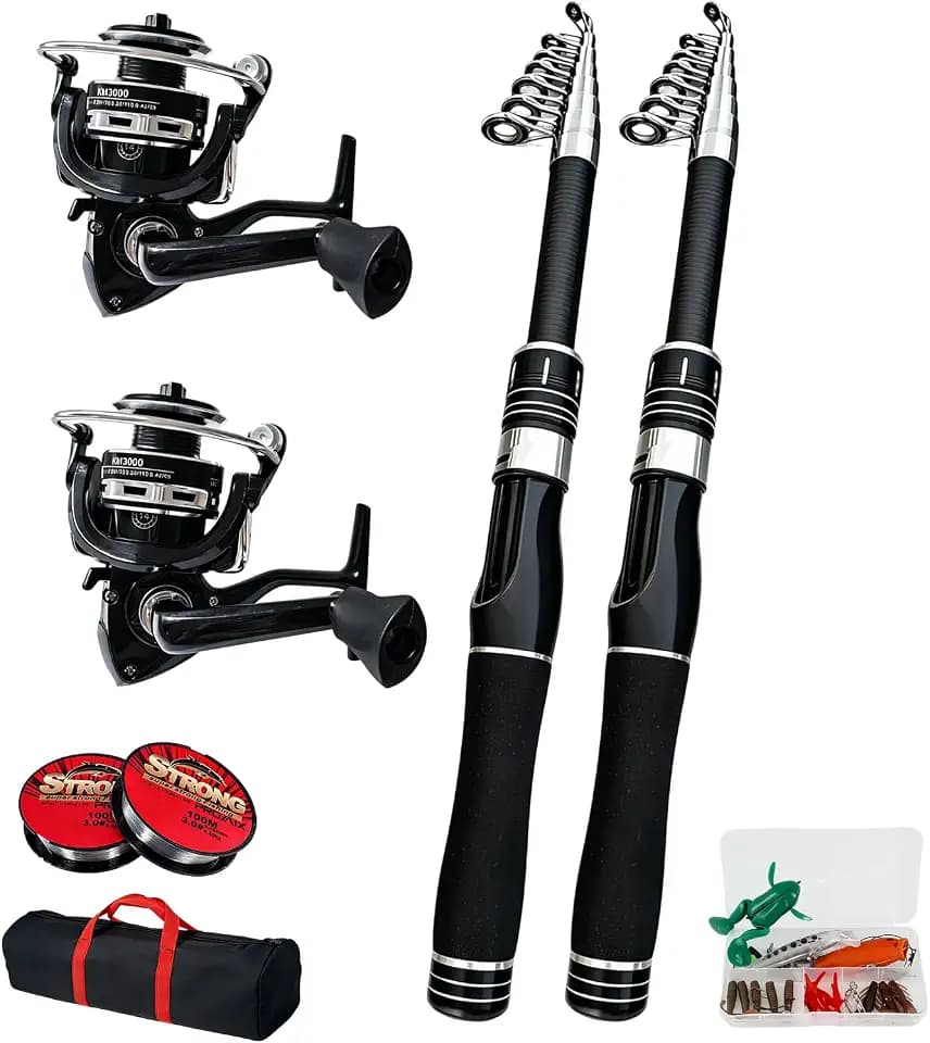 6.9ft Fishing Poles and Reels Combo, 2 Pack Telescopic Fishing Rod and Reel Kits with Lures and Carrier Bag, Lightweight Collapsible Travel Fishing Pole Set for Beginners Men Women