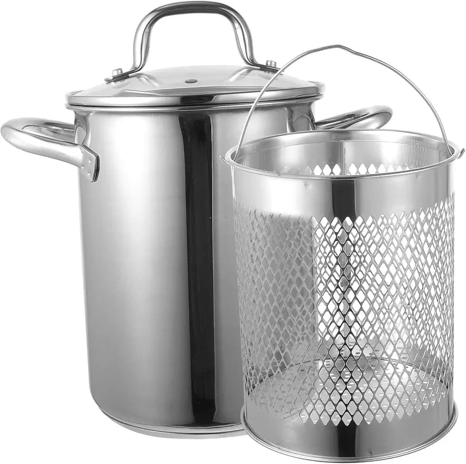 UPKOCH Stainless Steel Stock Pot with Strainer Turkey Fryer Pot, Deep Fryers with Frying Basket for Outdoor Cooking and Home Brewing