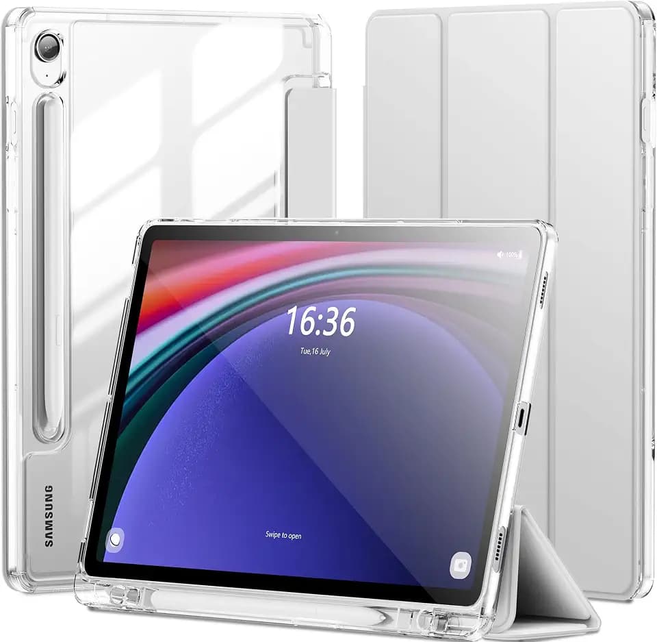 INFILAND Hülle für Samsung Galaxy Tab S10 Lite / S10 FE / S9 FE 10,9 Zoll / S9 11 Zoll mit S Pen Halter, Dünne Transparente Schutzhülle, Auto Wake/Sleep Funktion (Klar)