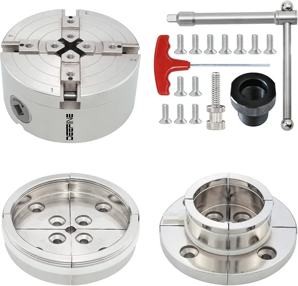 4" Nickel Plated Wood Lathe Chuck Set 1"x8TPI & 3/4"x16TPI Adapter