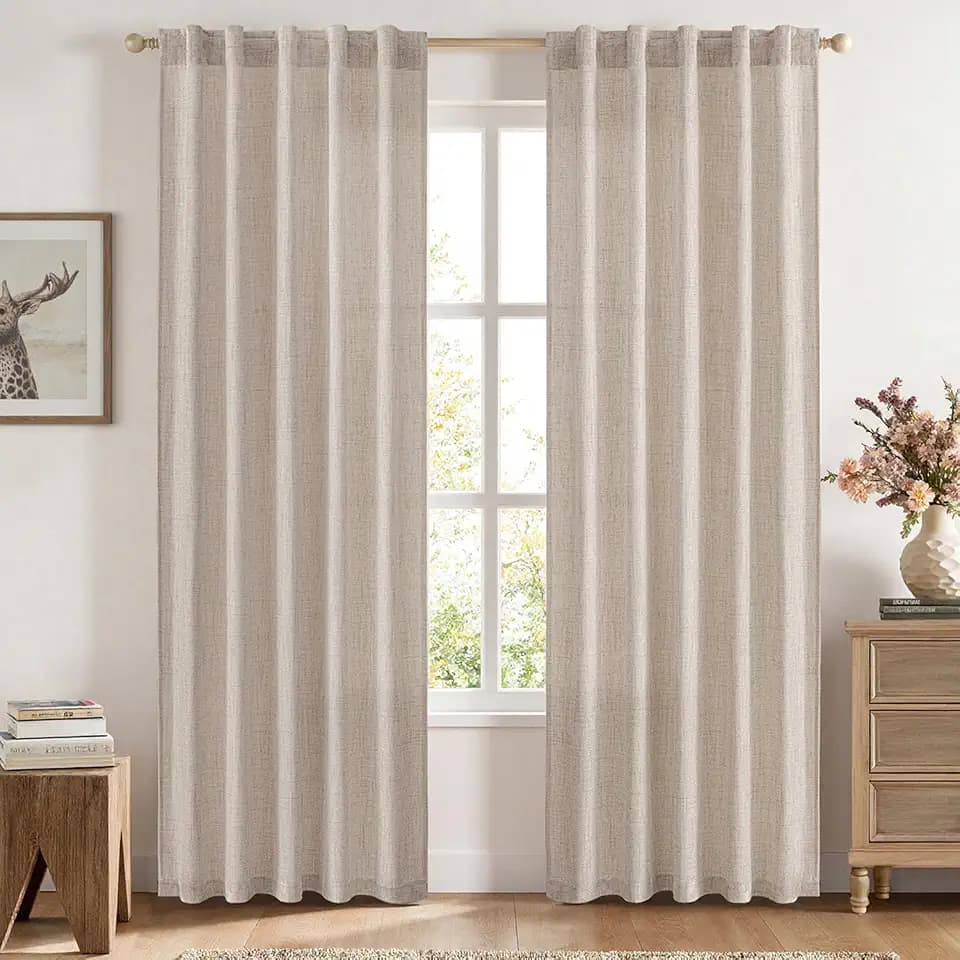 MIULEE Faux Linen Curtains 92 Inch Length 2 Panels Natural Semi Sheer Curtain with Back Tab Rod Pocket, Light Filtering Window Privacy Burlap Drapes for Living Room Bedroom 42W x 92L Linen
