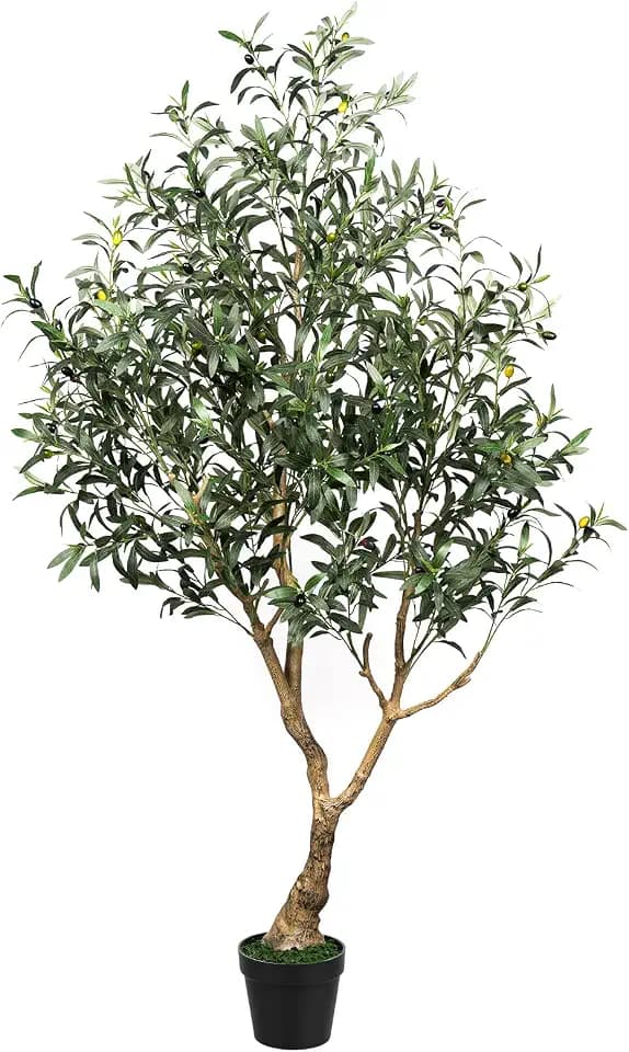 6FT Artificial Olive Tree with Natural Wood Trunk & Lifelike Olives