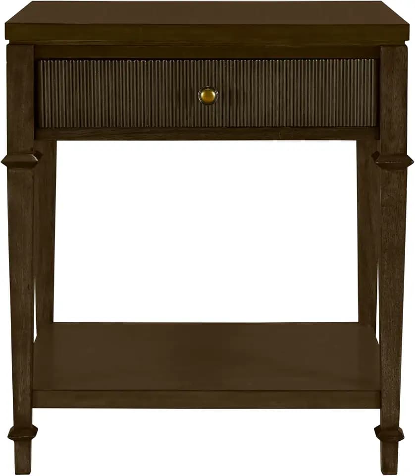 Martha Stewart Kenna Drawer Nightstand for Bedroom Nightstand with Drawer Lily Pond Collection Bedside Table Cottage Design Fluted Drawer, Metal Hardware, Coastal Bedroom Furniture, 26" H Dark Coffee