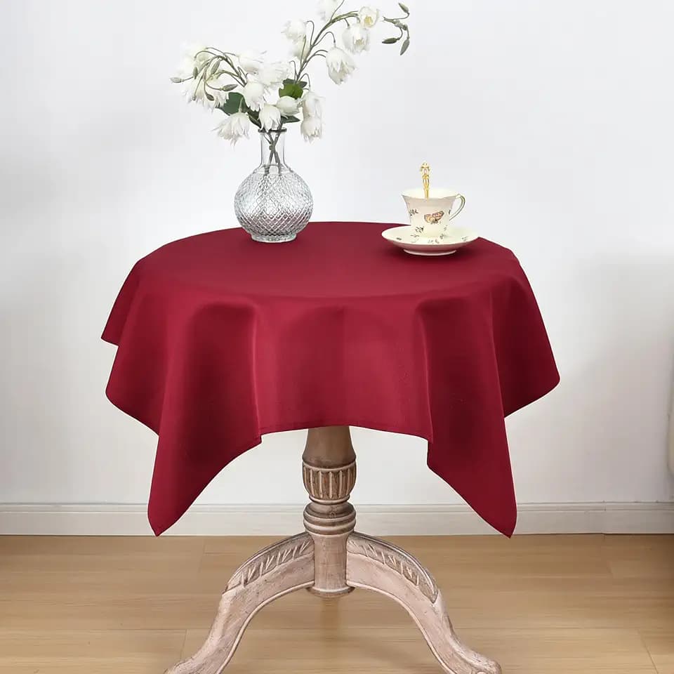 2PCS Burgundy Square Small Tablecloth, 24 x 24 Inch, Stain and Wrinkle Resistant Machine Washable Polyester Table Cloth, Fabric Nightstand End Table Cover