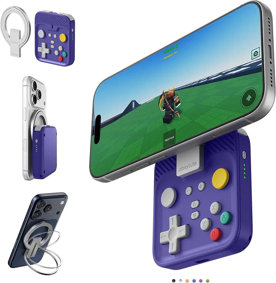 abxylute M4 Snap-On Mobile Gaming Controller for Android & iPhone, Switch 1&2, Portable Bluetooth Controller, Pocket-Sized Retro Arcade Phone Gamepad Kickstand, Dual Joystick Turbo Pro Gaming Magnetic (Indigo)
