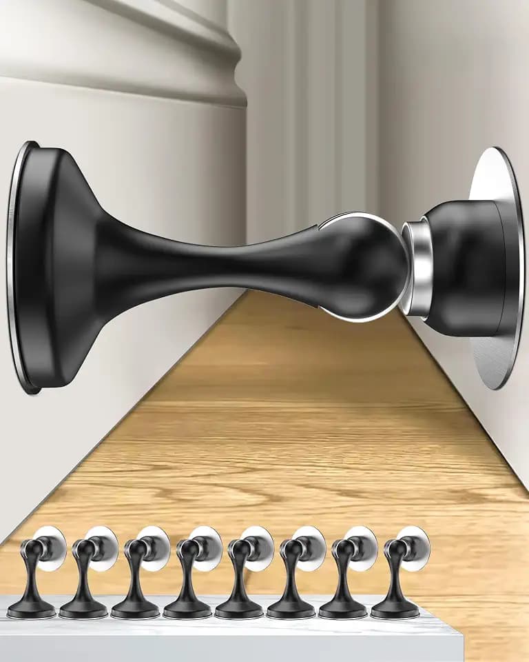 Crosize Magnetic Door Stoppers 8 Pack, Stainless Steel Door Stops, Black