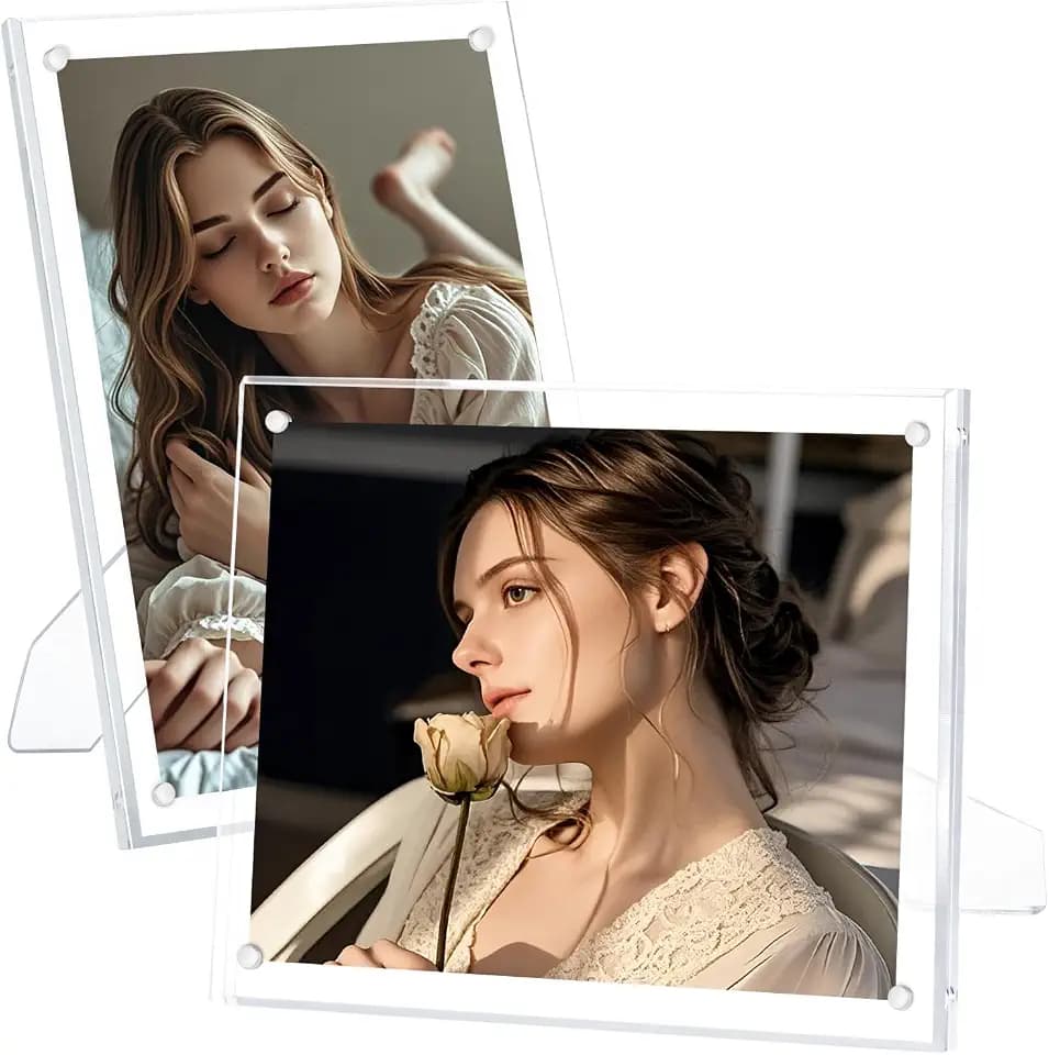 Egofine 5x7 Acrylic Frames 2 Pack, Clear Picture Frames with Stand, Magnetic Acrylic Photo Frames for Tabletop Display Horizontally or Vertically
