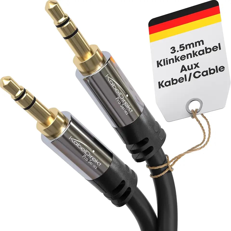KabelDirekt – Aux-Audio-Klinkenkabel 3,5mm – 10m – Metall