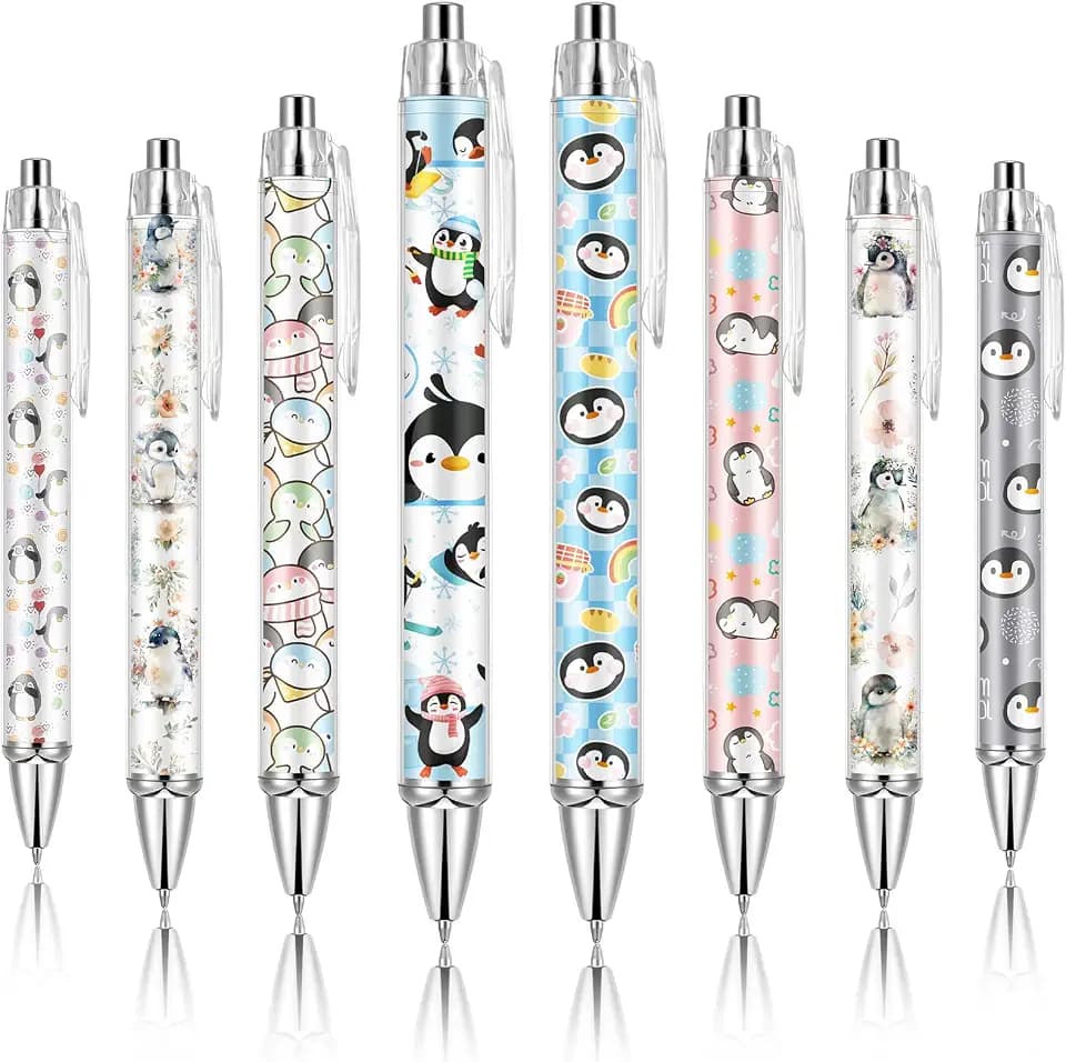 Ireer 8 Pcs Ballpoint Pens 1.00 mm Women Cute Black Ink Pens,Penguin
