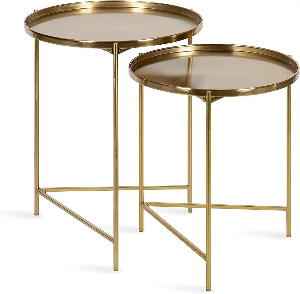 Kate and Laurel Ulani Modern Nesting Side Table; Set of 2; Gold; Sophisticated Glam End Tables for Storage and Display