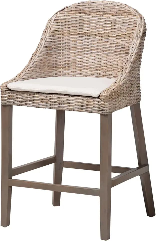 Bali & pari Lara Kubu Rattan Counter Stool with Cushion - Handwoven Wicker Accent Stool with Wingback Design for Kitchen Island