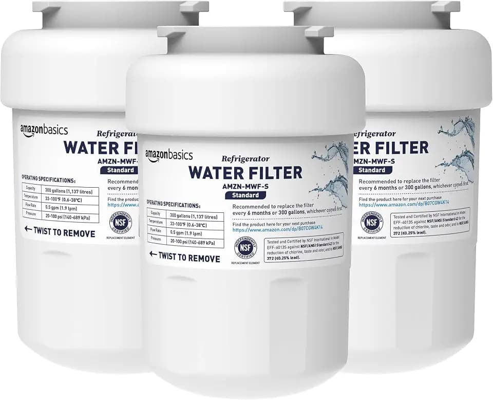 Amazon Basics Replacement Water Filter Cartridge Compatible with GE MWF Refrigerator, NSF Certified, 3-Pack