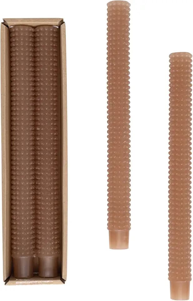 Creative Co-Op Unscented Hobnail Taper Candles in Box, Set of 2, Cappuccino