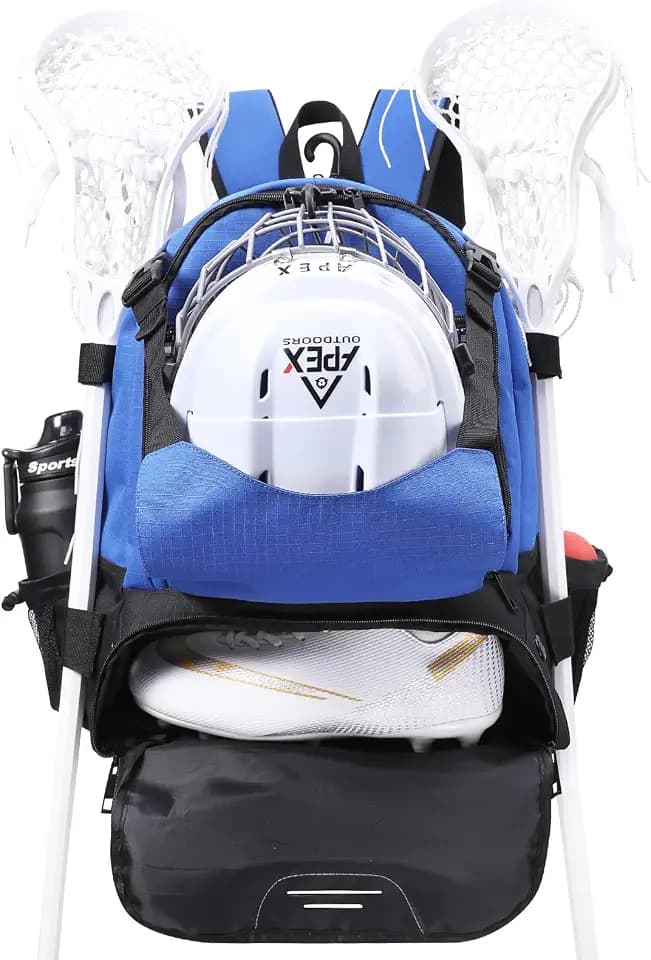 Lacrosse Bag, Field Hockey Bag with Two Stick Holders, Large Lacrosse Backpack with Separate Cleats Shoe Compartment