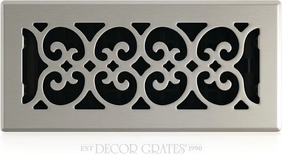 Decor Grates SPH410-NKL Scroll Floor Register, 4x10, Brushed Nickel Finish