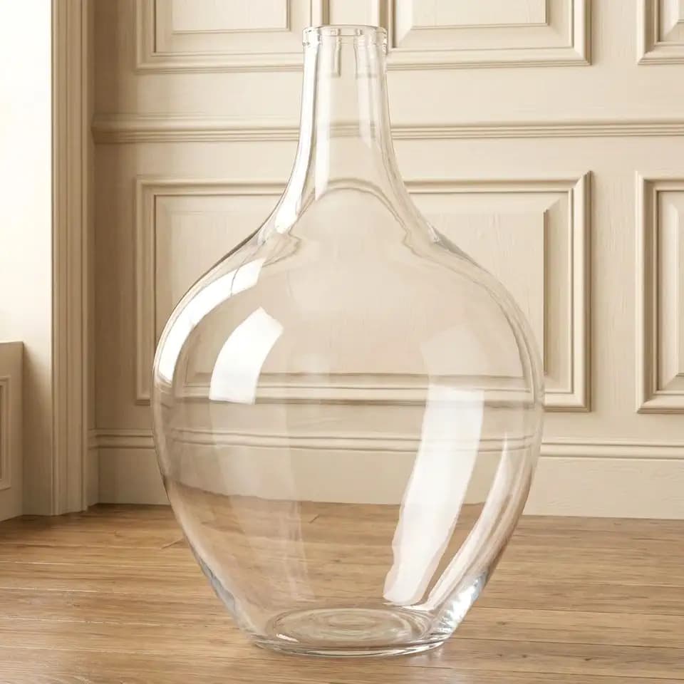 Large Clear Glass Vase for Floor, 15" Tall