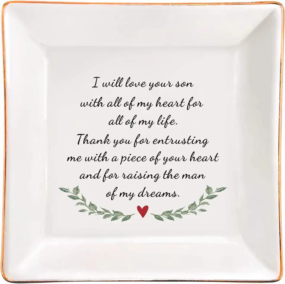 Mother of The Groom Gifts from Bride, Wedding Gifts for Mother in Law, Thank You Gift for New Mom, Ceramic Jewelry Trinket Dish - I Will Love Your Son with All of My Heart