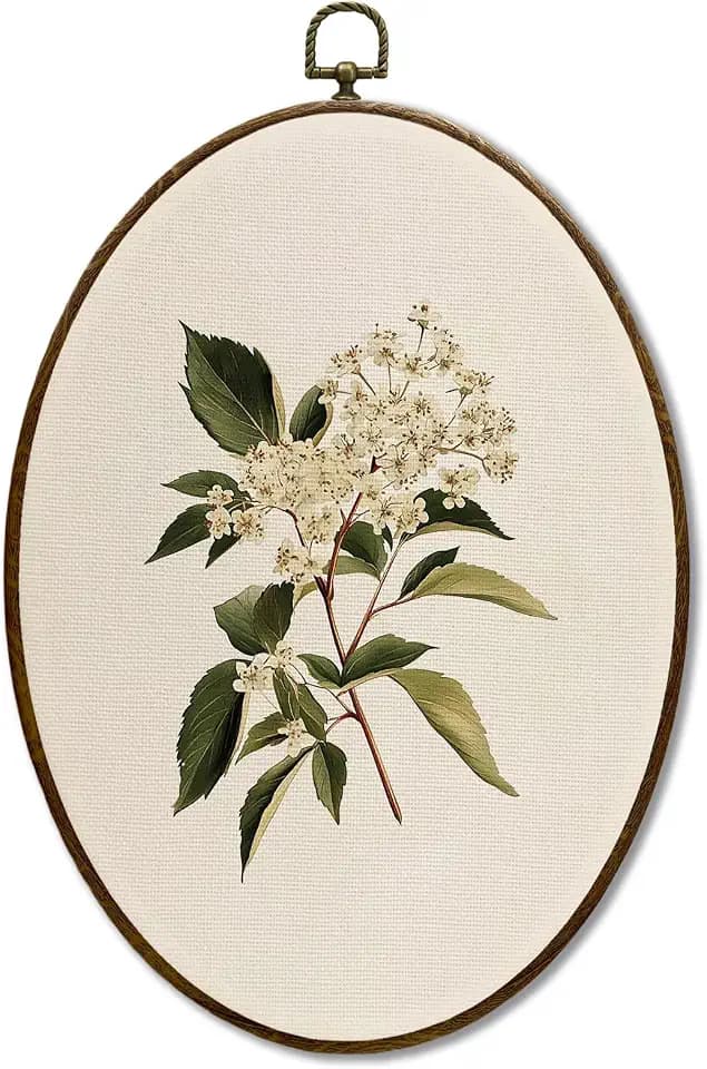 JQF Vintage Botanical Floral Oval Wall Decor, Farmhouse Cottagecore Flower Oval Canvas Wall Art, Rustic Country Floral Framed Prints Hanging Decor for Home Bedroom Living Room, 8.5x11.5 Inch
