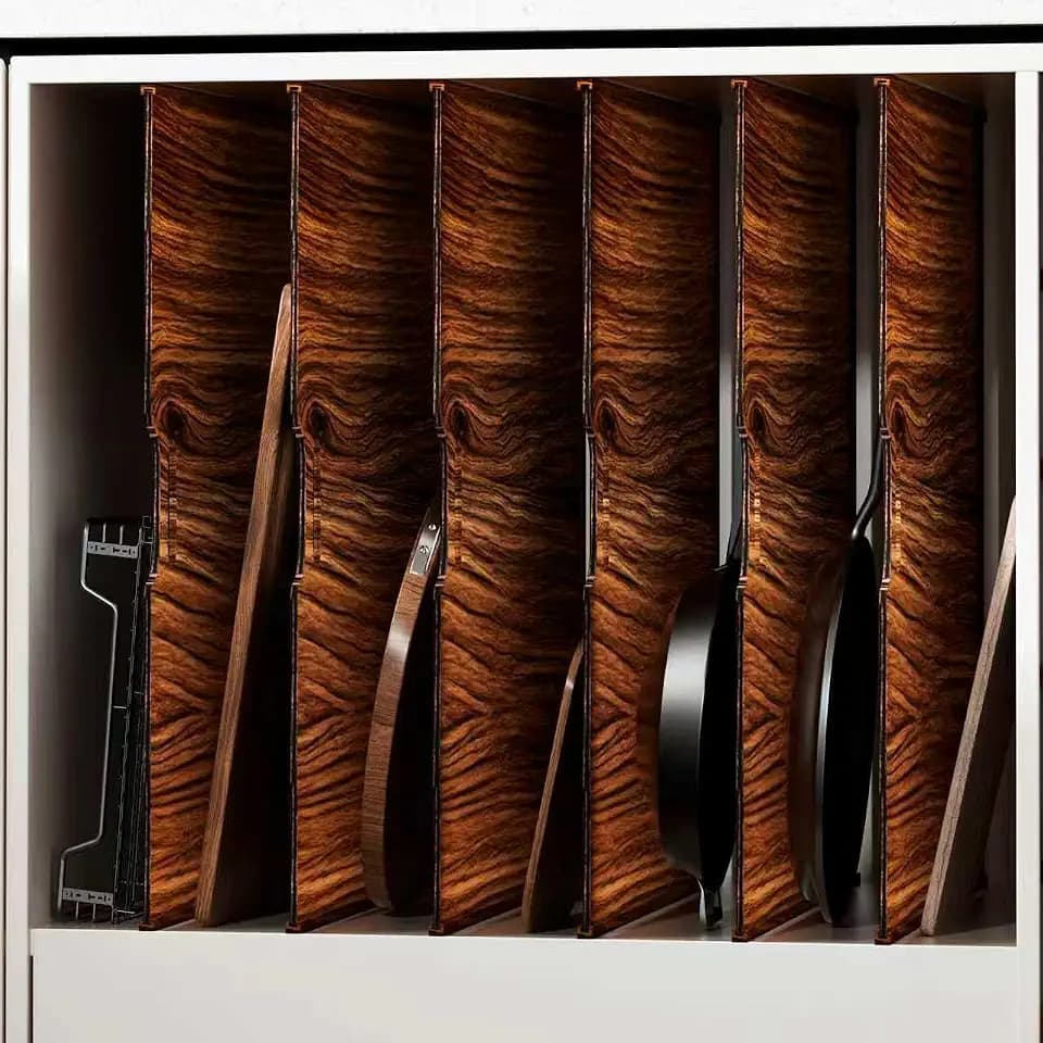 6 Set Trim-to-Fit Wood Tray Dividers for Cabinet, Cookie Sheet Organizer, Multi Layer Embedded Plug-in Board Storage, Cuttable DIY Storage Divider Insert for Kitchen Bedroom Cabinet Closet(Walnut)
