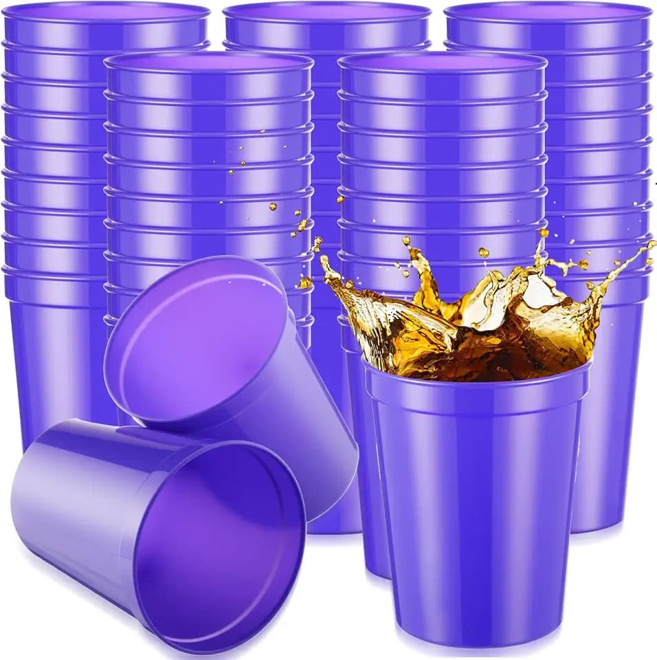 Yungyan 50 Pack 16 oz Reusable Plastic Stadium Party Cups, Purple