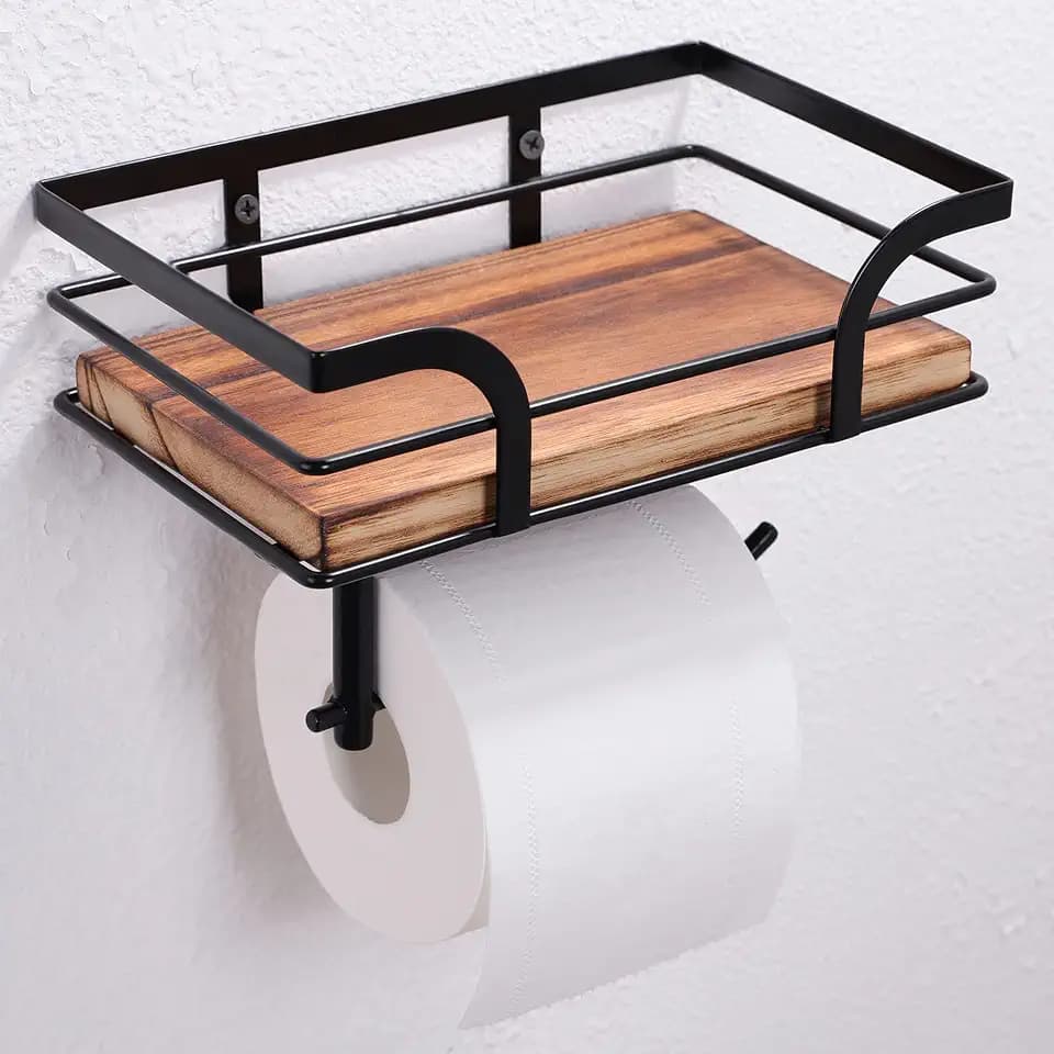 Toilet Paper Holder with Shelf - Farmhouse Bathroom Rustic Country Decor