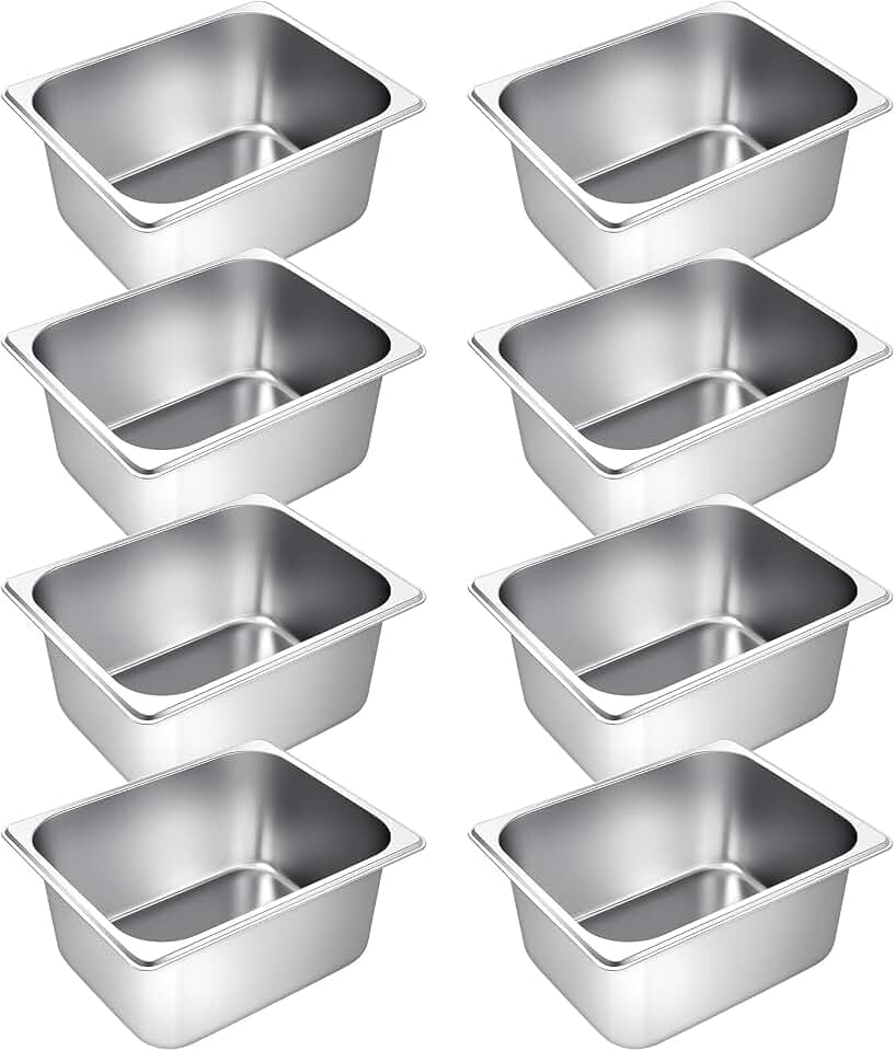 Zubebe 8 Pcs Hotel Pans 1/2 Half Size 6 Inch Stainless Steel