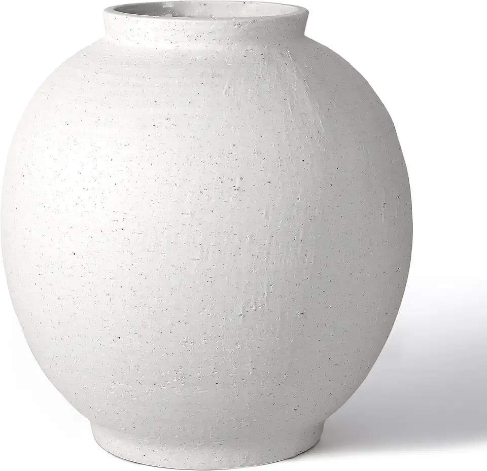 11" White Ceramic Vase, Large Round Ceramic Flower Vase