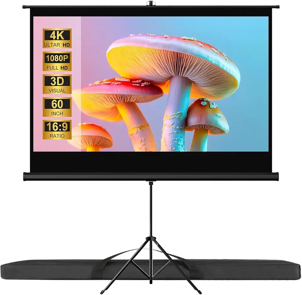 VISULAPEX 60" Leinwand Beamer mit Stativ, 16:9 4K HD Projektor Leinwand 160°Betrachtungswinkel Einstellbar für Heimkino Tagungsraum Hochzeiten