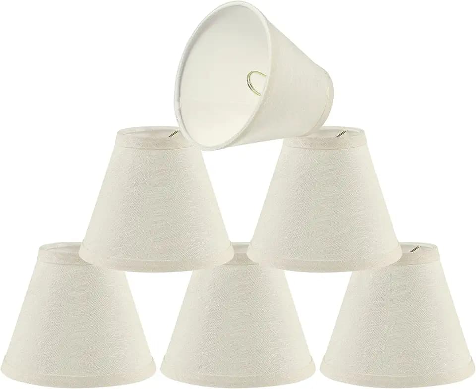 Aspen Creative 32127-6 Small Hardback Empire Shape Chandelier Clip-On Lamp Shade Set (6 Pack), Transitional Design in Off White, 6" bottom width (3" x 6" x 5")
